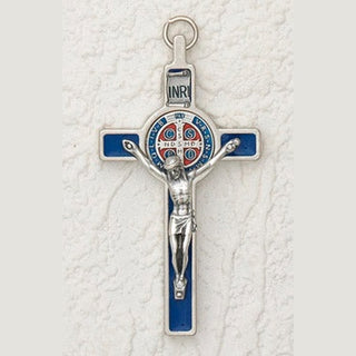 3 inch Enameled St Benedict Crucifix with Blue Enamel
