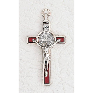 3 inch St Benedict Crucifix with Red Pearl Effect
