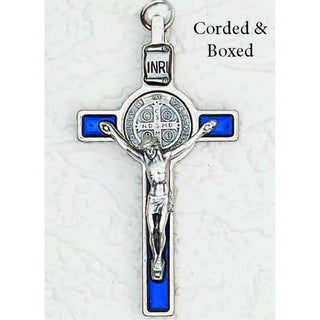 3 inch St Benedict Crucifix with Blue Pearl Effect