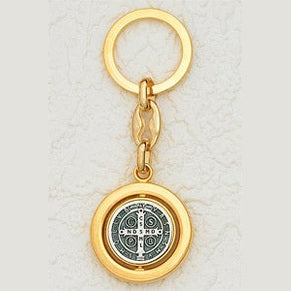 6-Pack - 1-1/4" St Benedict Revolving Key Ring - GOLD Units
