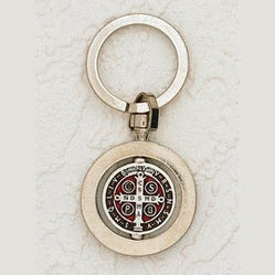 6-Pack - 1-1/4" St Benedict Rotating Enameled Key Ring- Silver/Brown