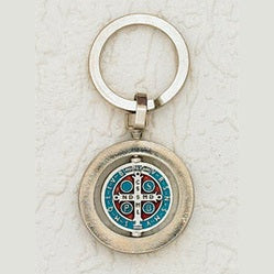 6-Pack - 1- 1/4 Inch St Benedict Rotating Enameled Keyring- Light Blue