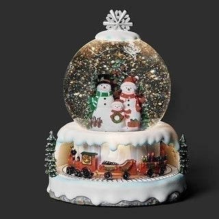 9-Inch Lighted Musical Snowman Dome With Rotating Train Base Swirl