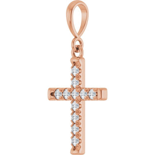 14K Rose 1/5 CTW Natural Diamond French-Set Cross Pendant