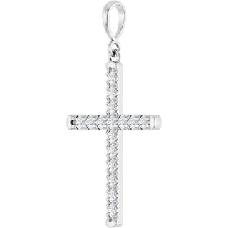 14K White 3/8 CTW Natural Diamond French-Set Cross Pendant