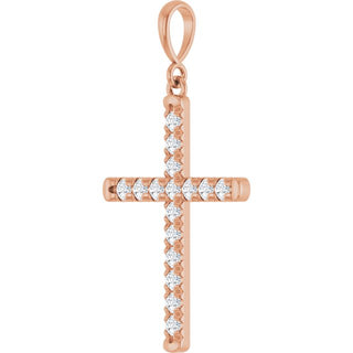 14K Rose 3/8 CTW Lab-Grown Diamond French-Set Cross Pendant
