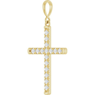 14K Yellow 3/8 CTW Lab-Grown Diamond French-Set Cross Pendant