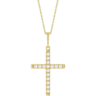 14K Yellow 3/8 CTW Natural Diamond French-Set Cross 16-18" Necklace