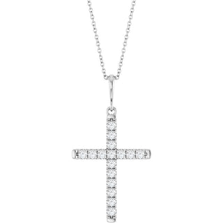 Sterling Silver 3/8 CTW Natural Diamond French-Set Cross 16-18" Necklace