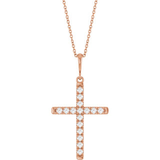 14K Rose 3/8 CTW Natural Diamond French-Set Cross 16-18" Necklace