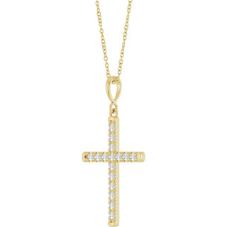 14K Yellow 3/8 CTW Natural Diamond French-Set Cross 16-18" Necklace