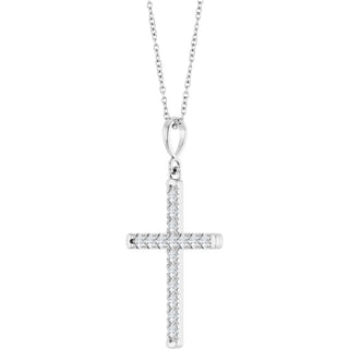 14K White 3/8 CTW Lab-Grown Diamond French-Set Cross 16-18" Necklace
