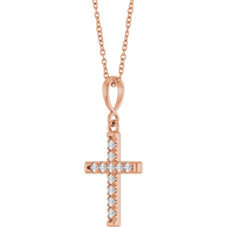14K Rose 1/5 CTW Natural Diamond French-Set Cross 16-18" Necklace