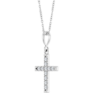 Sterling Silver 1/5 CTW Lab-Grown Diamond French-Set Cross 16-18" Necklace