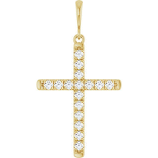 14K Yellow 3/8 CTW Natural Diamond French-Set Cross Pendant