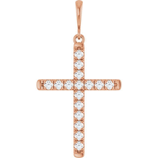 14K Rose 3/8 CTW Lab-Grown Diamond French-Set Cross Pendant