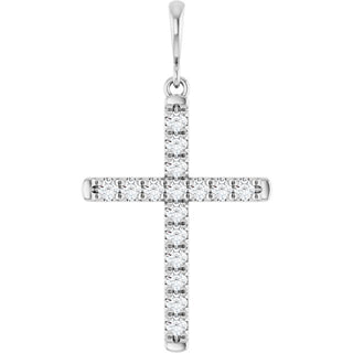 Sterling Silver 3/8 CTW Natural Diamond French-Set Cross Pendant
