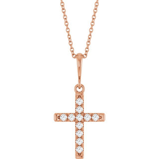 14K Rose 1/5 CTW Natural Diamond French-Set Cross 16-18" Necklace