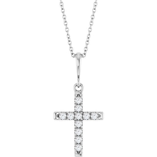 14K White 1/5 CTW Lab-Grown Diamond French-Set Cross 16-18" Necklace