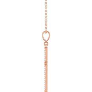 14K Rose 3/8 CTW Lab-Grown Diamond French-Set Cross 16-18" Necklace