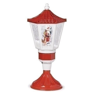 20-Inch Lighted Lamp Post With Santa Deer And Tree Inside