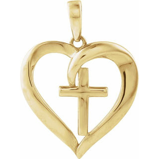 14K Yellow Cross & Heart Pendant