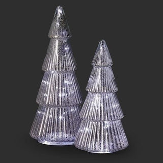 12-Inch, 15-Inch 2-Piece St Tree Figures Silver Mercury Glass