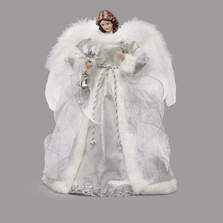16-Inch Silver Angel With Bell Feather Wings Tree Topper