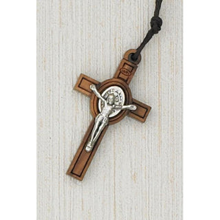 12-Pack - 1" St Benedict Wood Square Edged Cross with Silver Corpus