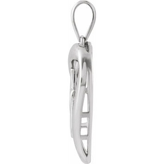 14K White Cross & Heart Pendant