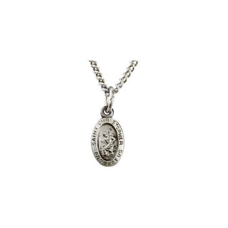 Sterling Silver 9x6 mm Oval Saint Christopher 18" Necklace