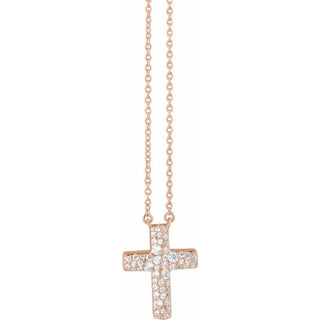 14K Rose 3/8 CTW Natural Diamond Cross 18" Necklace