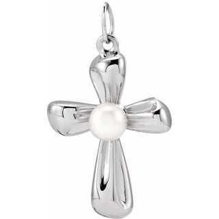 Sterling Silver Cultured White Freshwater Pearl Cross Pendant