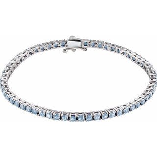 14K White Natural Aquamarine Line 7.25" Bracelet