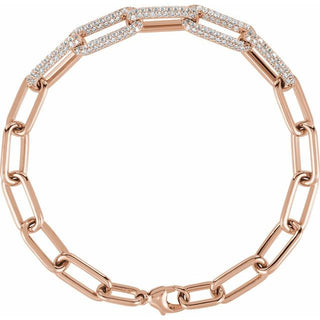 14K Rose 1 1/2 CTW Lab-Grown Diamond Paperclip-Style 7" Bracelet