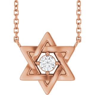 14K Rose 1/10 CT Natural Diamond Star of David 18" Necklace 