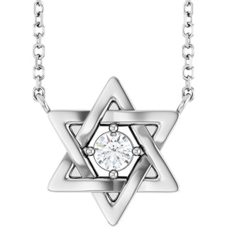 Platinum 1/10 CT Natural Diamond Star of David 18" Necklace 