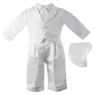Baptism Cross dobby vest with shawl collar, satin long pants