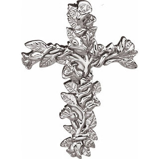 14K White 26.5x19.25 mm Floral-Inspired Cross Pendant