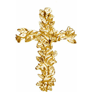10K Yellow 26.5x19.25 mm Floral-Inspired Cross Pendant