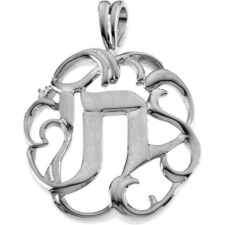 14K White 27x22 mm Chai Pendant