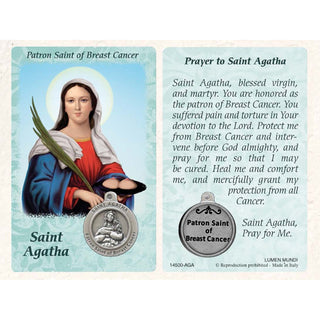25-Pack - Healing Saints Prayer Card with Pendant - Saint Agatha- Patron Saint of Breast Cancer