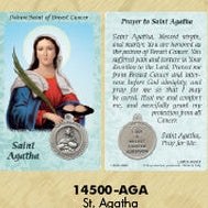25-Pack - Healing Saints Prayer Card with Pendant - Saint Agatha- Patron Saint of Breast Cancer