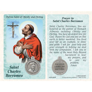 Bulk St. Charles Borromeo Prayer Card with Medals - Healing Saint for Obesity & Dieting