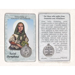 Bulk St. Dymphna Prayer Card with Medals - Healing Saint for Alzheimers & Dementia