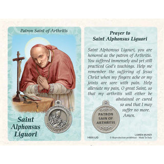 Bulk St. Alphonsus Ligouri Prayer Card with Medals - Healing Saint for Arthritis