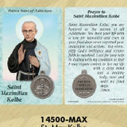 25-Pack - Healing Saints Prayer Card with Pendant - Saint Maximilian Kolbe- Patron Saint of Addictions