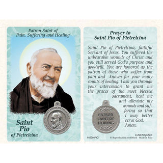 25-Pack - Healing Saints Prayer Card with Pendant - Saint Pio of Pietrelcina- Patron Saint of Healing, Suffering and Pain