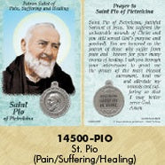25-Pack - Healing Saints Prayer Card with Pendant - Saint Pio of Pietrelcina- Patron Saint of Healing, Suffering and Pain