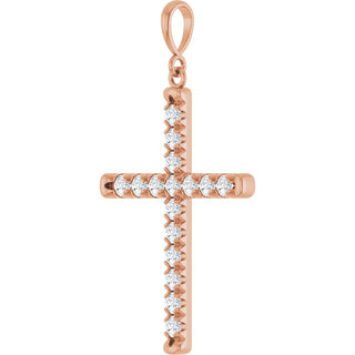 14K Rose 3/4 CTW Lab-Grown Diamond French-Set Cross Pendant 